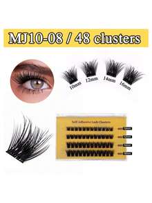 DIY个人睫毛嫁接套装：48片自粘式睫毛簇，D型卷翘，自然外观，10-16毫米混合长度 - 查看 4