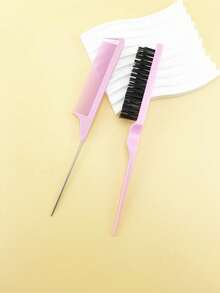 2pcs Hair Styling Brush Set, Includes Curling Rollers & Teasing Comb For Voluminous Hairstyles - Multicolor - View 3