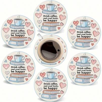 6个2D印花母亲节主题圆形杯垫，PET材质，适用于庭院、厨房、客厅、家庭聚会餐桌装饰，节日送给亲朋好友的礼物，也适合情人节、婚礼、母亲节、生日派对等家居装饰，是送给朋友的最佳礼物。