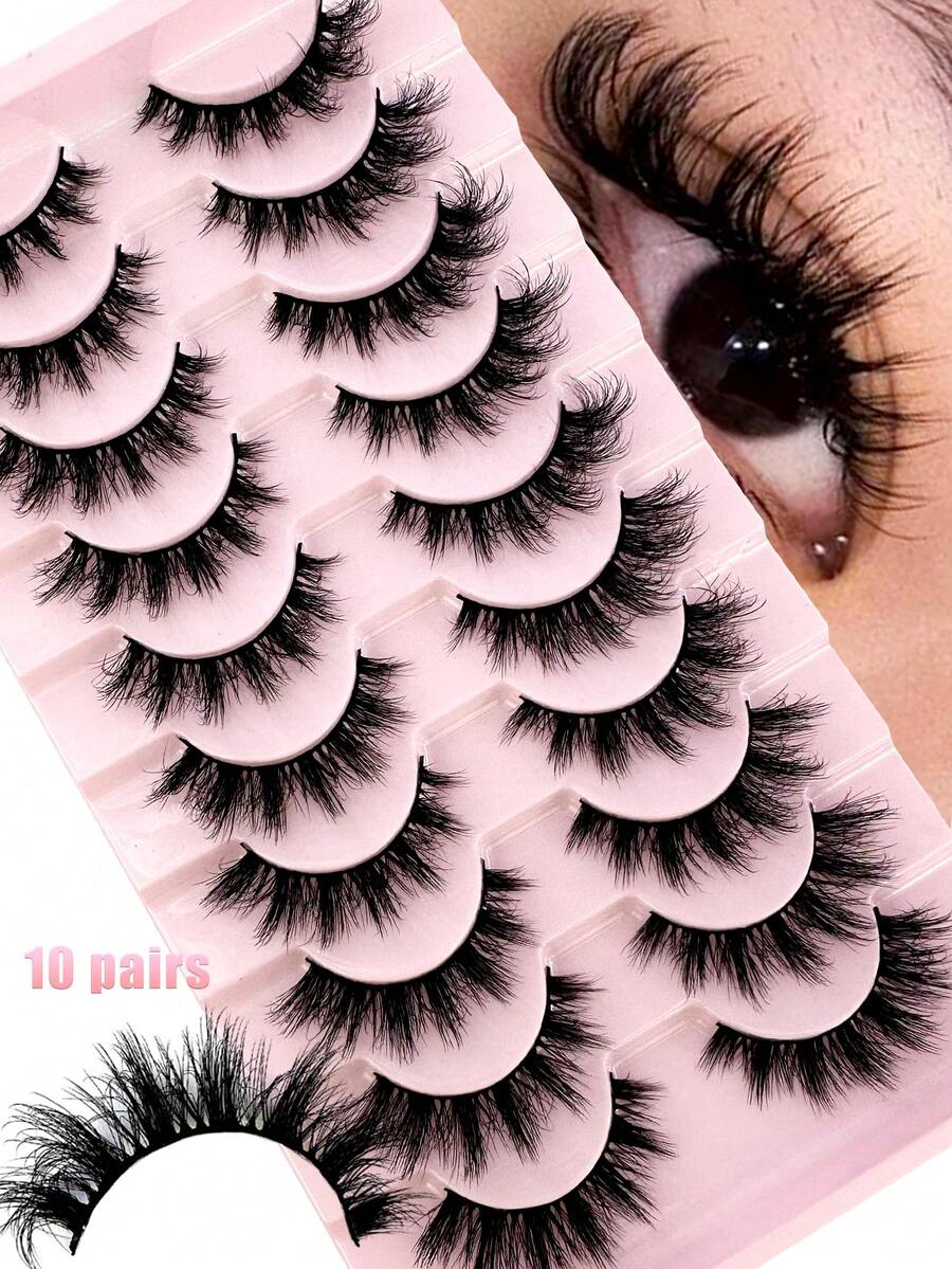 10 Pairs Criss-Cross Fluffy Natural False Eyelashes, 3D Mink Lash Extension, Long Lasting Lashes For Daily Wear