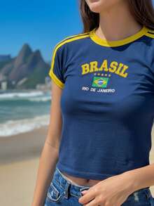 Brazil Embroidered T-Shirt – Women's - Màu xanh bụi bặm - Xem 4