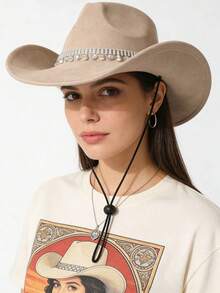 1 pieza Sombrero de vaquero de ante retro con diamante de imitación, cordón ajustable, adecuado para festivales de música, fiestas y actividades al aire libre - sombrero de copa - Ver 5