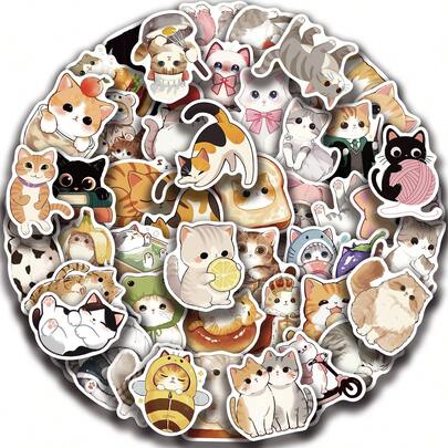 50pcs Cute And Elegant Cat Stickers, Creative Doodle Stickers, Office Supplies, Mobile Phone And Computer Stickers, High-Value, Durable, Exquisite, Cool Stickers, Fun, Classic, Colorful Cartoon Design, Gift Decoration, Phone Case Decoration Stickers, Reusable, Colorful Cartoon Design, Suitable For Water Bottles, Skateboards, Mobile Phones, Etc., Perfect For School Supplies And A Top Choice For Holiday Gifts.