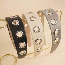 1 件朋克风黑色仿皮镂空发箍，百搭时尚配饰，秋冬季发圈、发绳、发圈，女士发带，夏季、假日、旅行必备 - 彩色 - 查看 2