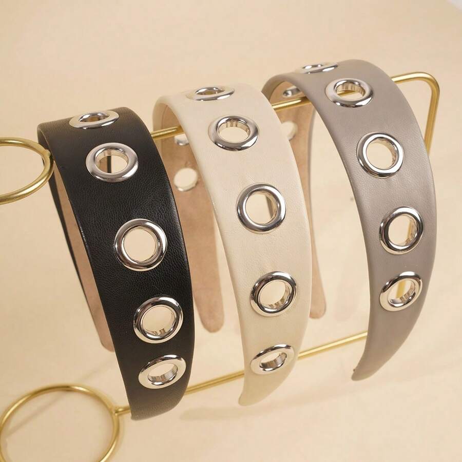 1 件朋克风黑色仿皮镂空发箍，百搭时尚配饰，秋冬季发圈、发绳、发圈，女士发带，夏季、假日、旅行必备