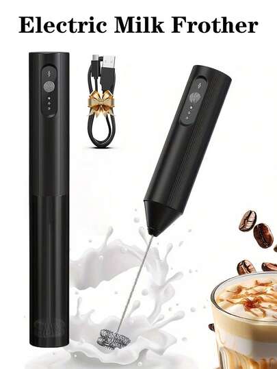 1pc Electric Multifunctional Milk Frother And Coffee Stirrer, 3-Speed Handheld Milk Frother, 300mAh Rechargeable Milk Foamer, Stainless Steel Whisk, Suitable For Cappuccino, Latte, Hot Coffee