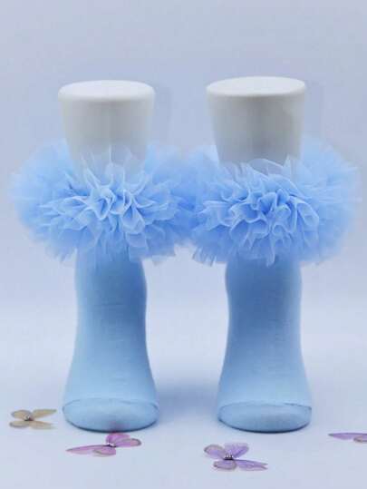 1 Pair Girls' Lace Ruffle Socks, Fluffy Ruffle Baby Princess Socks