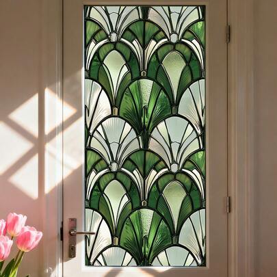 1 miếng phim dán cửa sổ họa tiết hình quạt hình học - Có thể tái sử dụng, hai mặt, dán tĩnh điện - Thích hợp cho trang trí phòng tắm, phòng ngủ, văn phòng và nhà bếp.