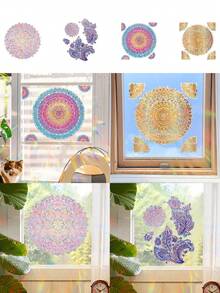 1 pieza Pegatina de ventana de PVC con estática de doble cara sin pegamento, decoración de ventana con patrón de mandala colorido, decoración del hogar para sala de estar, dormitorio, cocina, baño, pegatina de flor de ventana removible - 1PC - Ver 1