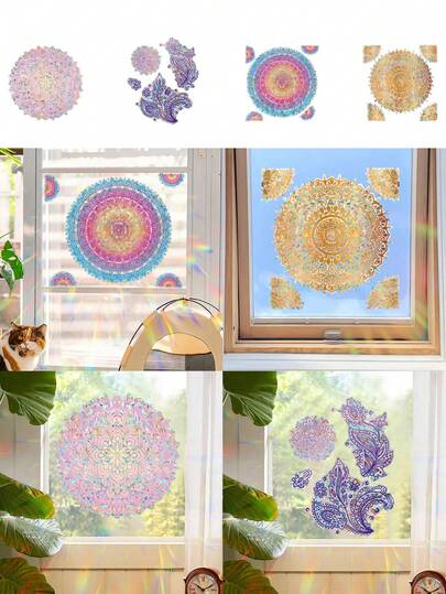 1 miếng dán cửa sổ PVC hai mặt nhiều màu sắc không cần keo, họa tiết Mandala trang trí cửa kính, trang trí nhà cửa cho phòng khách, phòng ngủ, nhà bếp, phòng tắm, hình hoa dán cửa sổ có thể tháo rời.