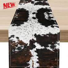 1pc Cowhide Pattern Table Runner Home Decor Rug For Kitchen Doormat Spring Summer Use, Western Farmhouse Durable Linen Fabric Rectangular 33x91cm & 33x183cm, Multipurpose For Living Room Door Party Pet Mat Wedding Centerpiece Decor - Multicolor - View 1