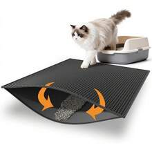 Cat Litter Mat, Double Layer Cat Litter Box Mat, EVA Non-Slip, Waterproof Urine Proof Cat Litter Catcher Mat, Easy Clean Scatter Control - Black - View 1