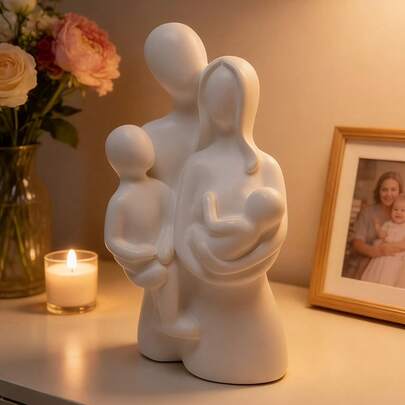 1pc Family Of 4 Resin Figurine, Home Decor, Desktop Display, Mother's Day/Father's Day Gift