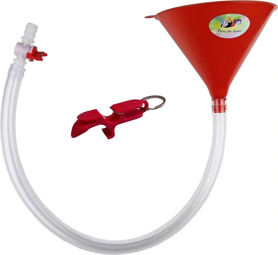 Extra Long Beer Funnel With Valve 30 Inch Kink Tube For Party Games College Fun - Red - View 1