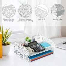 EasyPAG Carved Hollow Flower Pattern 2 Tier Desk Letter TrayWhite - Blanco - Ver 3