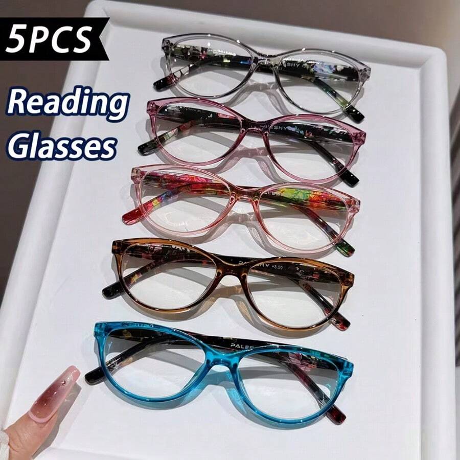 5PCS Women's Cat Eye Floral Reading Glasses - Comfortable Spring Hinge Eyewear Set - Nhiều màu - Xem 1