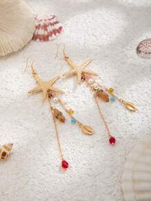 Bộ 1/2/3 món trang sức thanh lịch hình sao biển và vỏ sò, dây chuyền mặt dây tua rua, phụ kiện đa năng, quà tặng trang sức cao cấp cho cả nam và nữ, thích hợp cho các dịp lễ hội. - Nhiều màu - Xem 5