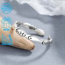 1 pieza Anillo abierto con forma de pez de plata de ley 925 de estilo minimalista y creativo, adecuado para uso diario de mujeres, fiestas, ir al trabajo, también puede ser un regalo ideal para días festivos - Plateado - Ver 2