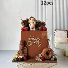 6pcs/12pcs Gold Acrylic Creative Happy Birthday Cake Topper For Birthday Party DIY Cake Dessert Baking Decoration Supplies Excluding The Crown - Multicolor - View 12