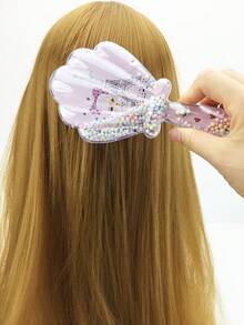 1pc Cartoon Transparent Foam Glitter Anti- Curl Enhancing Massage Hair Comb, Portable Shell Comb - Multicolor - View 5