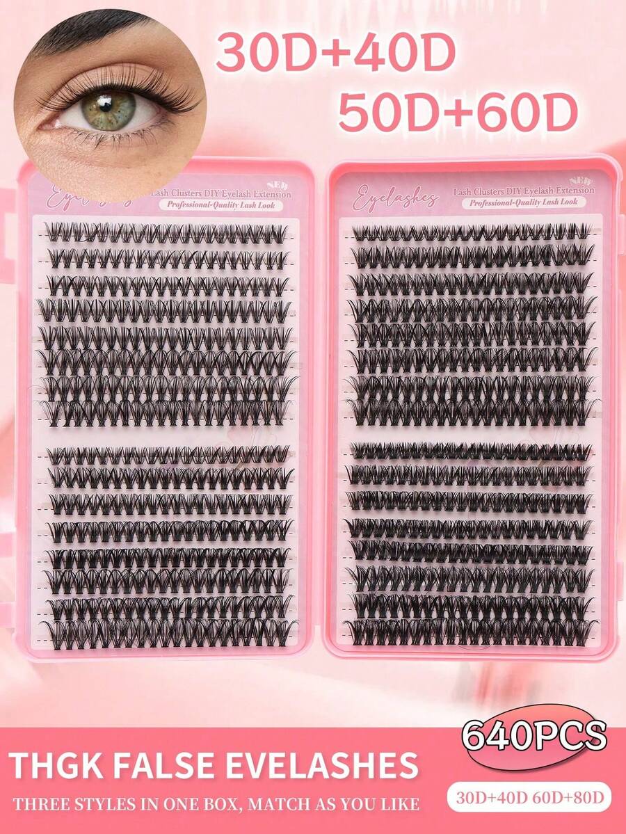 640pcs Eyelash Clusters, D Curl, 640pcs Individual Eyelash Bundles 30D+40D+50D+60D Curl 8-16mm, DIY Eyelash Bundles Natural Appearance & Ultra-Thick & Smart & Ultra-Soft & Ultra-Light Reusable Individual Segmented False Eyelashes Eyelash Extension Kit, Suitable For Beginners, Daily Life & Wedding & Date & Party & Music Festival & Halloween Use Lash Clusters, Eyelash Clusters, Individual Eyelashes, Lashes, Fake Lashes - D - View 1