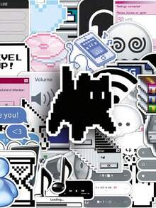 50pcs Retro Tech Stickers, Cartoon Hacker Stickers, 80s 90s Vintage Stickers, Waterproof Vinyl Stickers, Bulk Pack For Water Bottles, Skateboards, Luggage, Laptops, Bumpers, Party Supplies - B - Xem 10