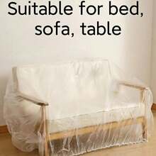 1个一次性家具防尘罩，防尘布，带胶带的防尘膜，塑料防尘罩，家用床和沙发防尘罩，桌子罩 - 多色 - 查看 5