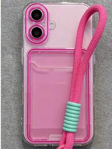 多巴胺粉色透明卡包手机壳，带挂绳，防震全包，适用于 11/12/13/14/15/16/17 Pro Max、S25/S24/S26 Ultra、S25 Ultra - 玫紅色 - 查看 30