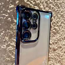 1PC Clear Electroplated Phone Case Compatible With Samsung Galaxy S26 Ultra S25 Ultra S24 Ultra S23 Ultra S22 Ultra, 4-Corner Shockproof Soft Cover With Lens Protector, Full Protection - Black - View 5