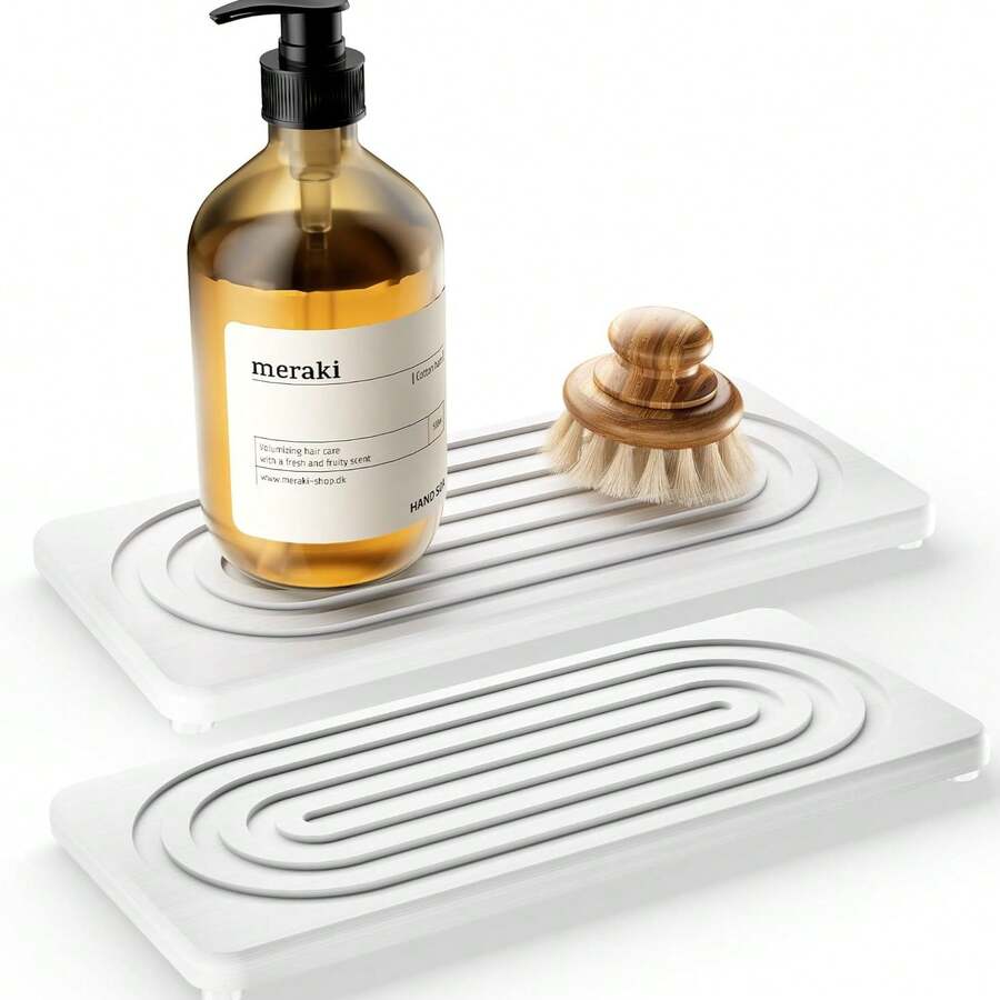 吸水石台面托盘，白灰条纹设计，速干牙刷架，家居厨房卫浴用品