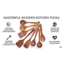 10 piezas Cucharas de madera, resistentes, ligeras y resistentes al calor, utensilios de cocina, suministros de cocina, accesorios de repostería - Marrón - Ver 7