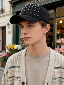 Punk Metal Rivet Baseball Cap Unisex Hip-Hop Sun Hat Versatile Streetwear Snapback - Black - View 6