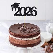 1个2026毕业闪光蛋糕装饰，闪亮金色毕业帽派对装饰，适用于高中和大学庆祝活动，祝贺毕业甜点桌摆件 - 畢業單層大數字 - 查看 7