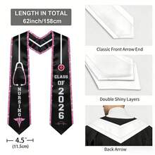 Nursing RN Graduation Stoles With Glitter Ribbon Trim, Graduation Sash Nurses School Gifts, 70 Inch - Nhũ hồng lấp lánh - Xem 4