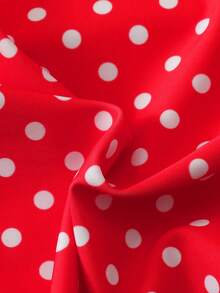 Women's High Elasticity Polka Dot One-Piece Swimsuit With Ruffle Trim Decor Vacation Beach Red Summer - Red - View 8