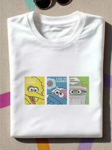 Graphic Tees Women Fifth Sun Sesame Men's Everything I Know I Learned On The Streets Short Sleeve Crew Tee Men's Summer Casual 180g Pure Cotton T-Shirt Patterned Printed Short Sleeved Top T-Shirt - 白色13 - 查看 4