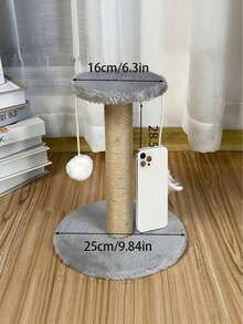 Vertical Cat Scratching Post, Made Of Durable Sisal Rope To Prevent Debris, Allows Cats To Entertain Themselves And Pass The Time. Small Cat Tree Suitable For Apartment, Comes With Pom Pom And Feather Toys, Great Gift For Kittens. - Brown - View 6
