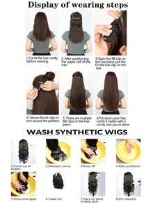 Extensiones de cabello sintético de 24 pulgadas de un solo tono, estilo liso y rizado, postizos con clip para mujeres - Dos Tonos - Ver 8