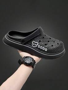 春夏EVA软底镂空拖鞋，男士户外熊纹透气一脚蹬凉鞋，浴室钓鱼休闲鞋 - 黑色 - 查看 4