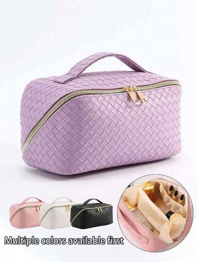 1pc Holiday Travel Makeup Bag, PU Leather Material, Cosmetic Storage Pouch, Waterproof Bathroom Toiletry Organizer, Multifunctional Makeup Bag, Large Capacity For Women, Travel Essential, Cruise Essential, Holiday Gift, Birthday Gift, Bridesmaid Gift, Teacher Gift, Women Gift