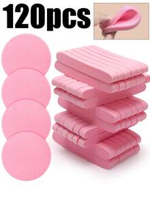 120 Pcs Facial Sponge Compressed, Face Cleansing Sponge Estheticians Compressed Makeup Facial Sponge Round Wash Face Sponges For Women Compress Exfoliating Removal Sponge - Pink - View 1