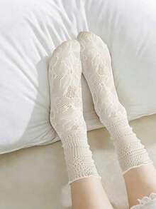 1/3 Pairs Women's Summer Thin Lace White Mid-Calf Socks, Lace Trim Design, Versatile, Breathable Mesh Knit, Soft & Comfortable, Suitable For All Seasons - Multicolor - View 5