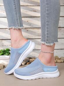 2026春夏新款透气轻便休闲可转换针织穆勒鞋，女士通勤休闲一脚蹬鞋 - 藍色 - 查看 4