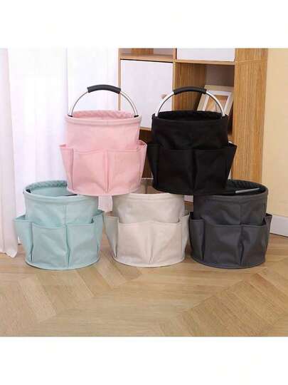 With Handle, Cleaning Supplies, Storage, Foldable Storage Basket, 17 Liters, With 6 Pockets, Portable Cleaning Box For Beach Storage, Packing Bag For Toiletries, Household Tool Basket, Suitable For Home And Garden.