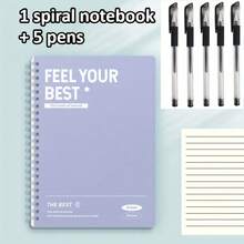 6 buah/Set, Termasuk 1 Buku Catatan dengan Warna Acak + 5 Pulpen, Buku Catatan Sampul Keras Minimalis Pastel A5, Halaman Sobek dengan Garis Horizontal/Vertikal, Perlengkapan Kantor & Belajar yang Tahan Lama, Hadiah Natal yang Sempurna, Buku Catatan yang Lucu - MultiWarna - View 9