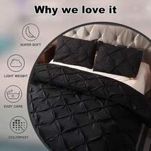 3 PCS Soft Luxury Black Pinch Pleat Quilt Duvet Cover Set Bedding For Bedroom With 2 Pillowcases Queen King Size Quilt Cover Set Zipper Closure,Summer & Festival Gift Quilt Doona Duvet Cover For Bedroom Decor,Easy To Clean, Machine Wash,Back To School Season - 黑色 - 查看 4