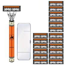 Men's Beard Trimmer, Three-Layer Yellow Blade Shaver, Anti Slip Handle, Replacement Blade, Men's Shaving Tool, Black Yellow Shaver Blade - Multicolor - View 10