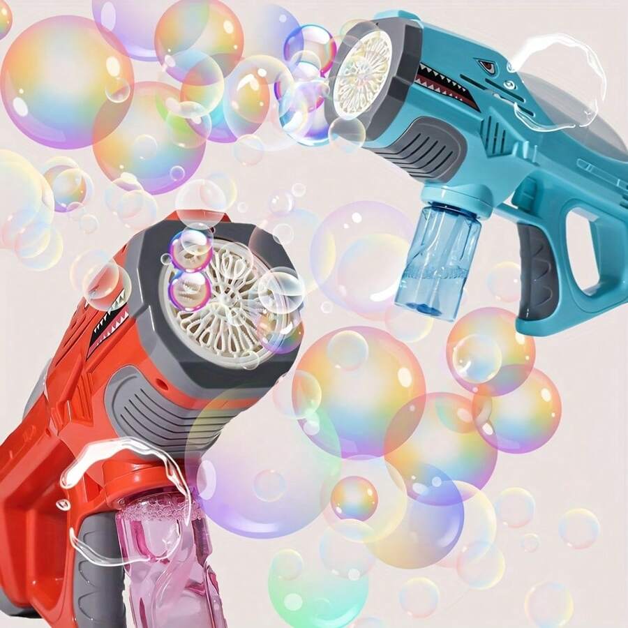 20 Hole Shark Bubble Machine,  With Glowing And Music Sound Effects, And An Empty Bottle With Refill Fluid Suitable For Children, Summer Toys, Birthdays,  (Excluding Batteries And Refill Fluid) - Blue + Red - View 1