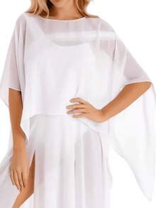 1 pieza Capa de novia, Chal de boda, Chal elegante de gasa para mujer para uso diario, Ropa de otoño para mujer - Azul Marino - Ver 16