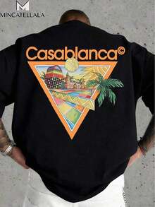 Camiseta de hombre con diseño de triángulo naranja de Tennis Club, ropa de invierno para hombre, cuello redondo, estilo casual, adecuada para salidas o vacaciones de fin de semana, unisex. - Negro - Ver 12